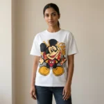 Woman wearing a white oversized vintage graphic print t shirt (3)
