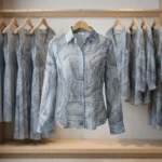 Women light blue marble print button down shirt (4)