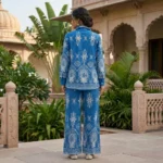 Women's Blue Embroidered Palazzo Co ord Set (1)