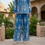 Women's Blue Embroidered Palazzo Co ord Set (2)