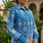 Women's Blue Embroidered Palazzo Co ord Set (3)