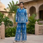 Women's Blue Embroidered Palazzo Co ord Set (4)