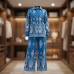 Women's Blue Embroidered Palazzo Co ord Set (5)