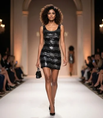 Women's black and silver wavy sequin bodycon mini dress for party wear (2)