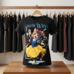 Women's black oversized graphic t shirt with Snow White cat print (4)