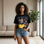 Women's black oversized graphic t shirt with Snow White cat print (6)
