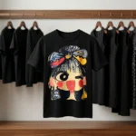 Women's black oversized t shirt with colourful graphic print (4)