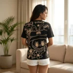 Women's black oversized t shirt with rhinestone graphic print (3)