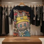 Women's black oversized t shirt with rhinestone graphic print (5)