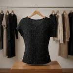 Women's black sequin short sleeve party top (2)