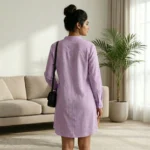 Women's lavender linen long shirt dress (3)