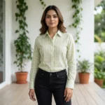 Women's pastel green long sleeve formal shirt with white thread embroidery (3)