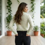Women's pastel green long sleeve formal shirt with white thread embroidery (5)