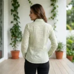 Women's pastel green long sleeve formal shirt with white thread embroidery (6)