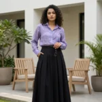 Women's purple marble print long sleeve semi sheer shirt (2)