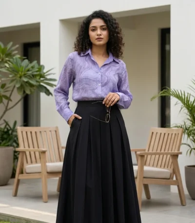 Women's purple marble print long sleeve semi sheer shirt (2)