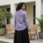Women's purple marble print long sleeve semi sheer shirt (3)
