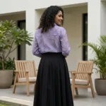 Women's purple marble print long sleeve semi sheer shirt (4)