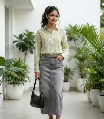 Women's sage green marbled print long sleeve cotton linen button up shirt (4)