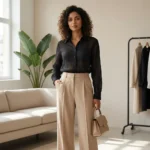 Women's semi sheer black textured button down formal shirt (1)