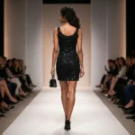 Women's sleeveless black lace mini dress with sequin details (1)