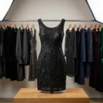Women's sleeveless black lace mini dress with sequin details (3)