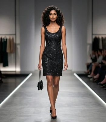 Women's sleeveless black lace mini dress with sequin details (4)