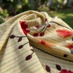 Women's yellow striped short sleeve shirt with floral embroidery (1)