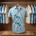 a premium light blue floral printed half sleeve casual shirt for men (1)