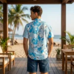 a premium light blue floral printed half sleeve casual shirt for men (2)