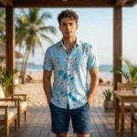a premium light blue floral printed half sleeve casual shirt for men (4)
