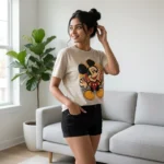 beige casual t shirt with a vintage cartoon character graphic print (1)