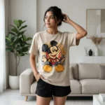beige casual t shirt with a vintage cartoon character graphic print (4)