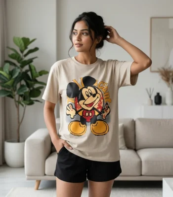 beige casual t shirt with a vintage cartoon character graphic print (4)