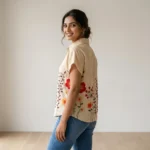 beige striped women's half sleeve shirt (1)