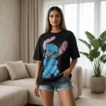 black oversized drop shoulder graphic t shirt (4)