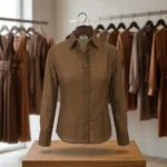 brown textured crinkle fabric with tiny silver shimmer specks shirt (4)