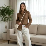 brown textured crinkle fabric with tiny silver shimmer specks shirt (5)