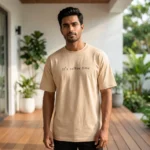 casual beige unisex t shirts with black It's coffee time text printed on the chest (2)