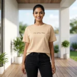 casual beige unisex t shirts with black It's coffee time text printed on the chest (3)