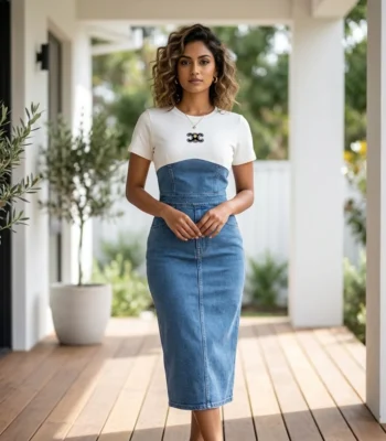 colorblock midi dress with a white short sleeve (4)