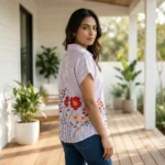 lavender and white striped half sleeve shirt (1)