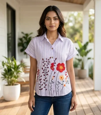 lavender and white striped half sleeve shirt (3)