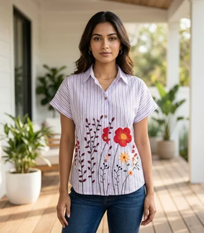 lavender and white striped half sleeve shirt (3)
