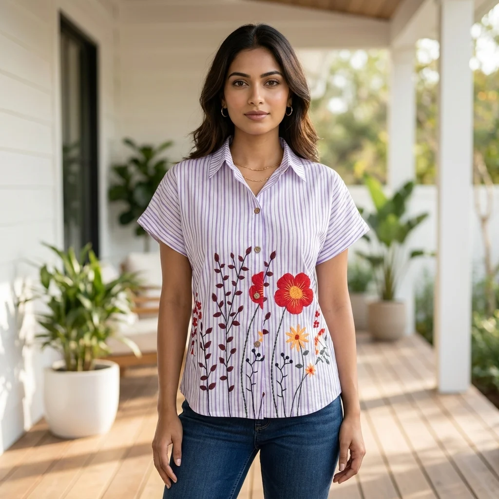 lavender and white striped half sleeve shirt (3) lavender and white striped half sleeve shirt (3)