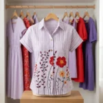 lavender and white striped half sleeve shirt (5)