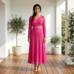 magenta pink floral lace party dress (2)