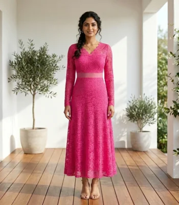 magenta pink floral lace party dress (2)