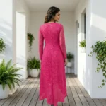 magenta pink floral lace party dress (3)