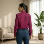 magenta textured long sleeve button down shirt with metallic dots (3)
